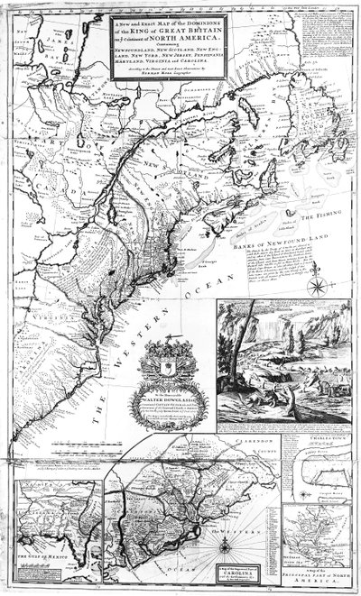 Karte der Herrschaftsgebiete Großbritanniens in Nordamerika, 1711 von Hermann Moll